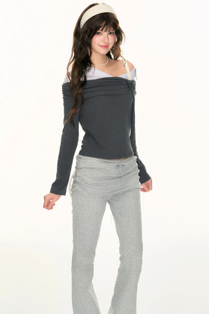 Off-Shoulder Patchwork Top