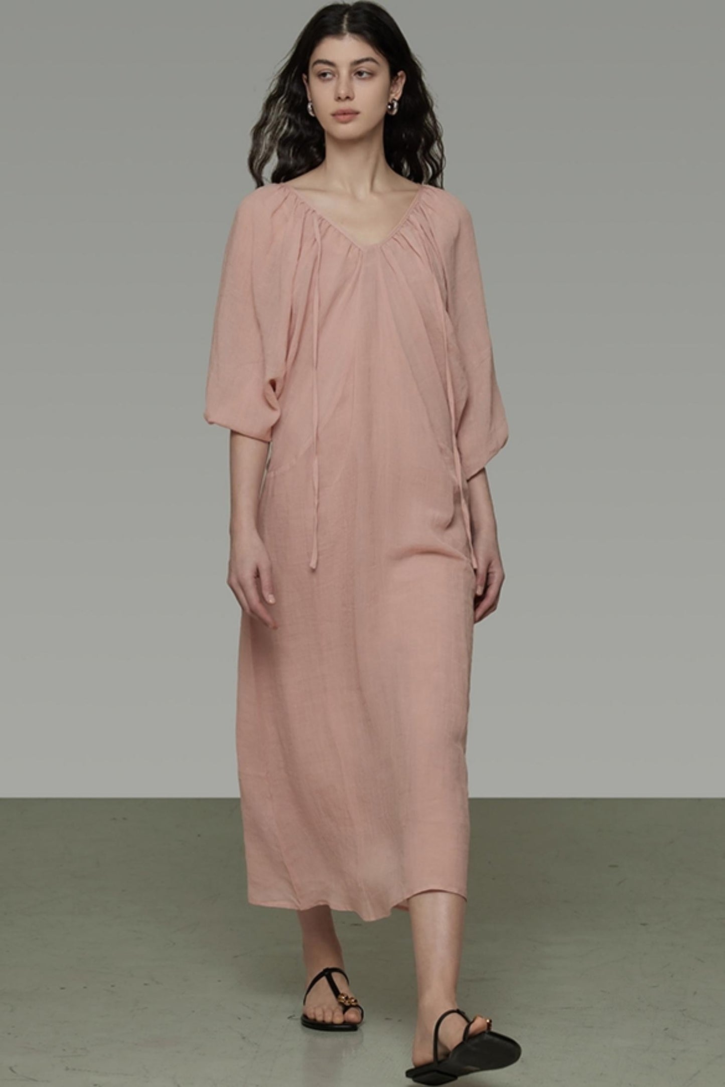 Lantern Sleeve Linen Dress