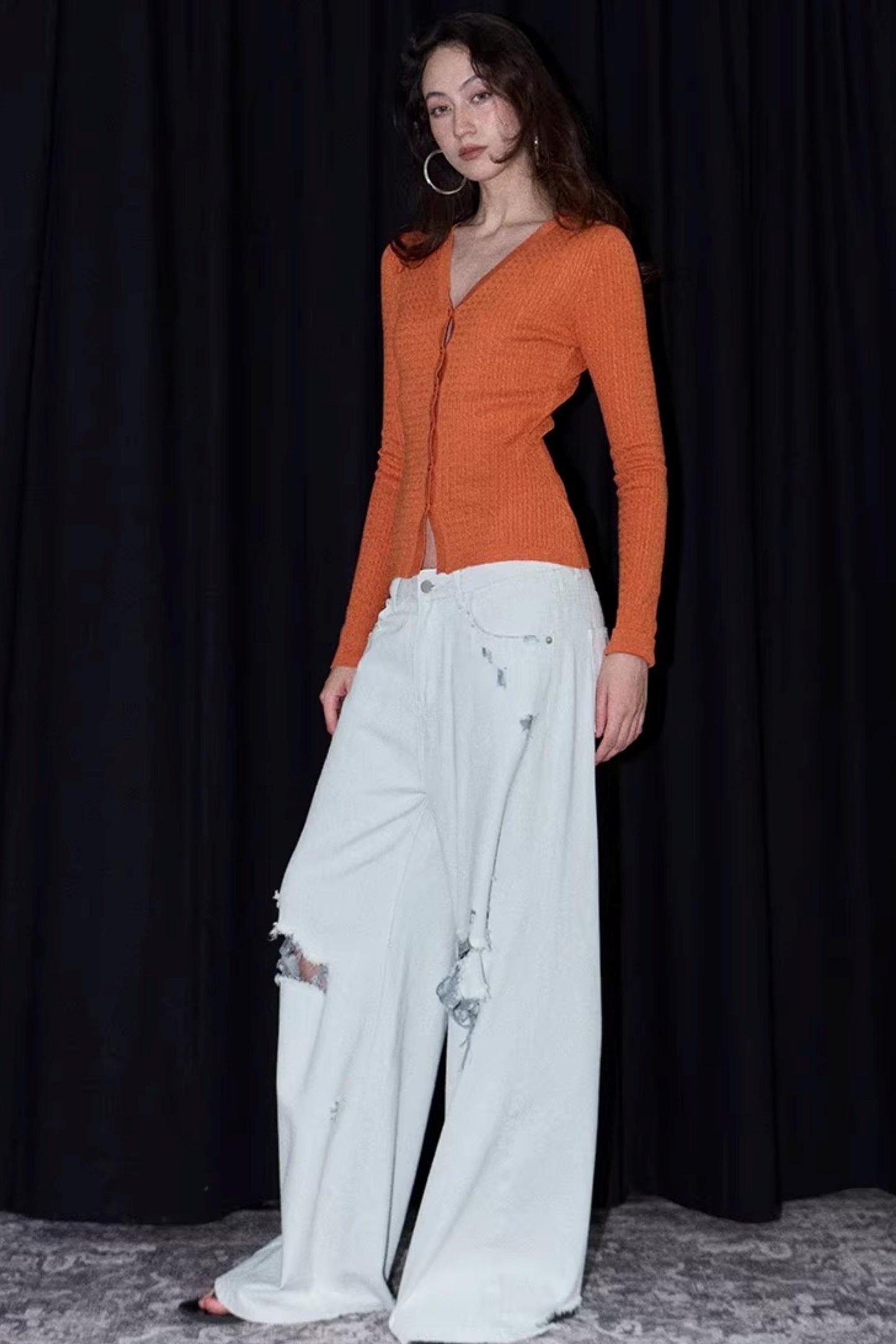 Vintage Sunset Orange Knit Cardigan