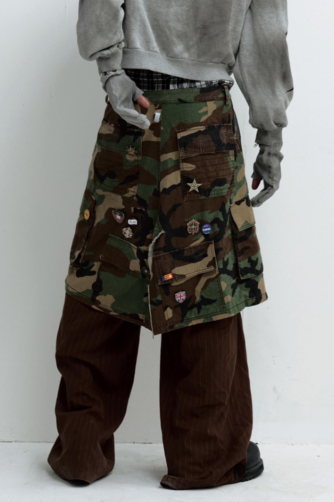 Camouflage Panel Straight-Leg Cargo Pants