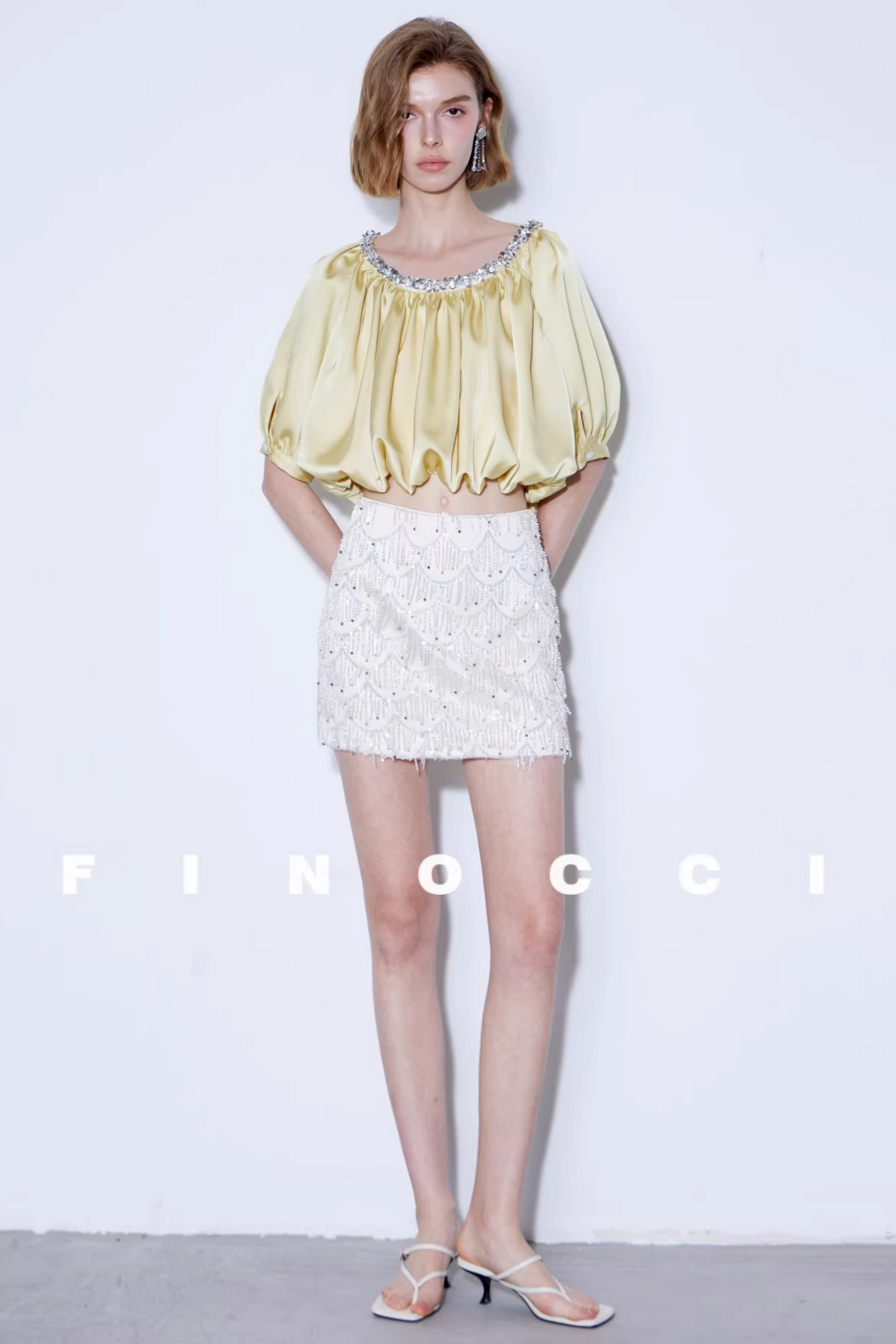 Iridescent Beaded Satin Skirt