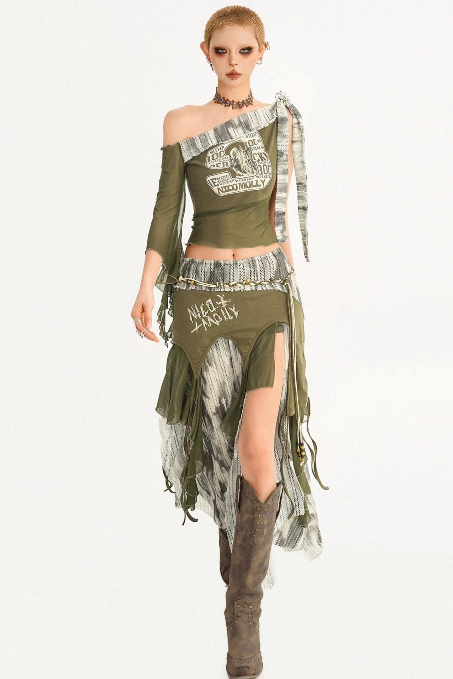 Vintage Print Off-Shoulder Set-Up