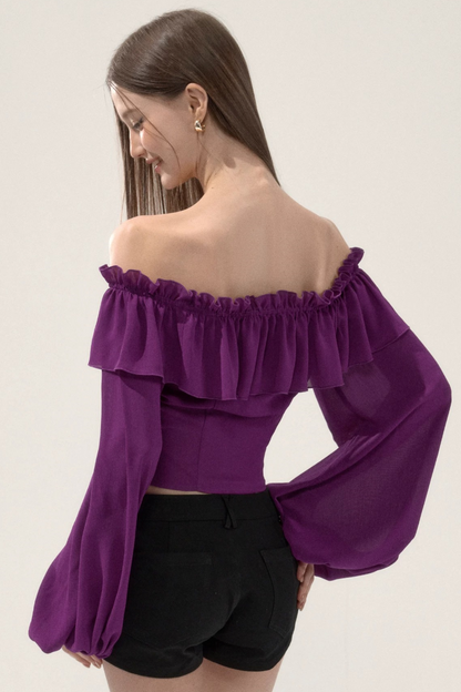 Ruffled Off-Shoulder Chiffon Blouse