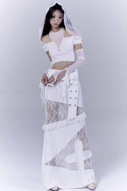 Fatal Elegance Lace-Trimmed Low-Waist Skirt
