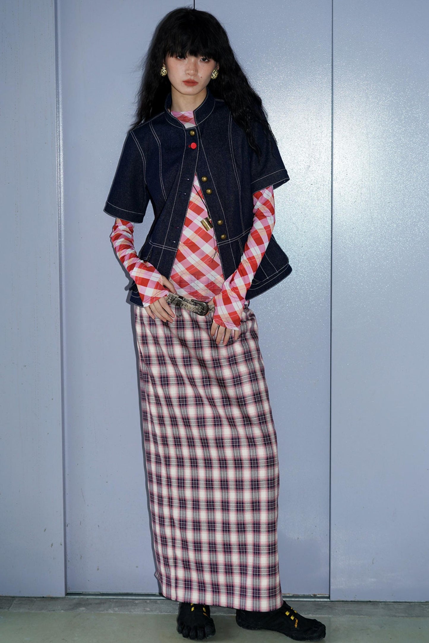 Vintage Long Straight Pleated Skirt