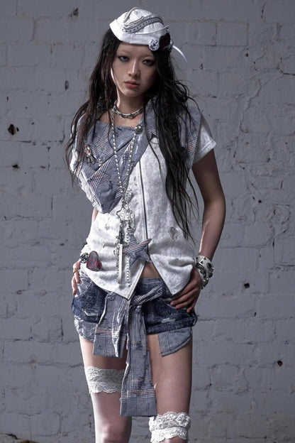 Plaid Layered Punk Street T-Shirt