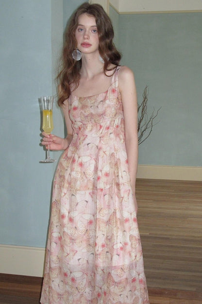 Slim Butterfly Sheer French Dress