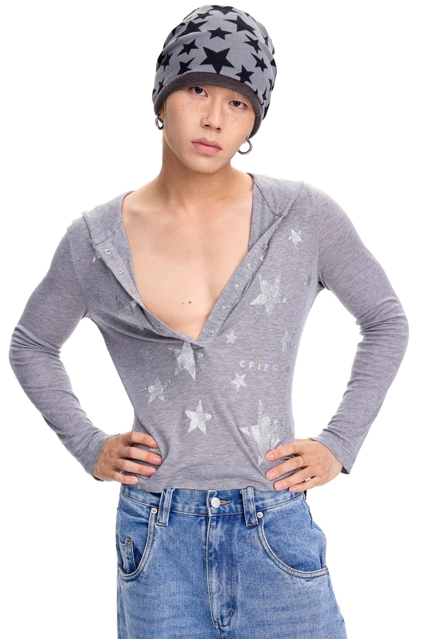 Pentagram Print Long-Sleeved Top