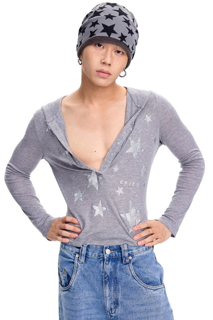 Pentagram Print Long-Sleeved Top