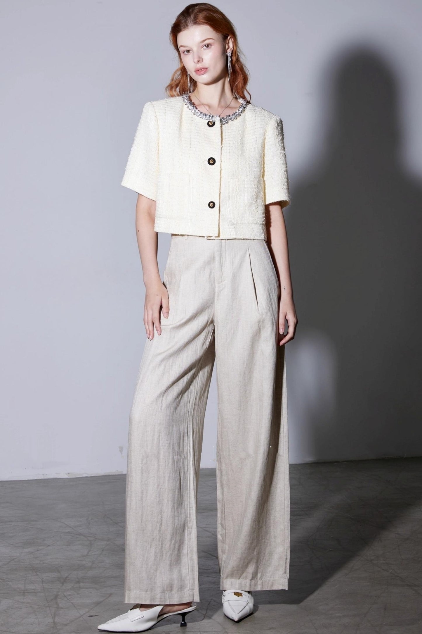 Shiny Beaded Silk Short Sleeve Cardigan