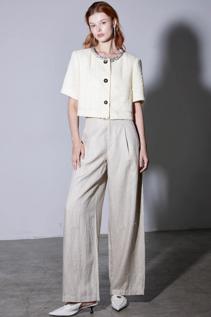 Shiny Beaded Silk Short Sleeve Cardigan