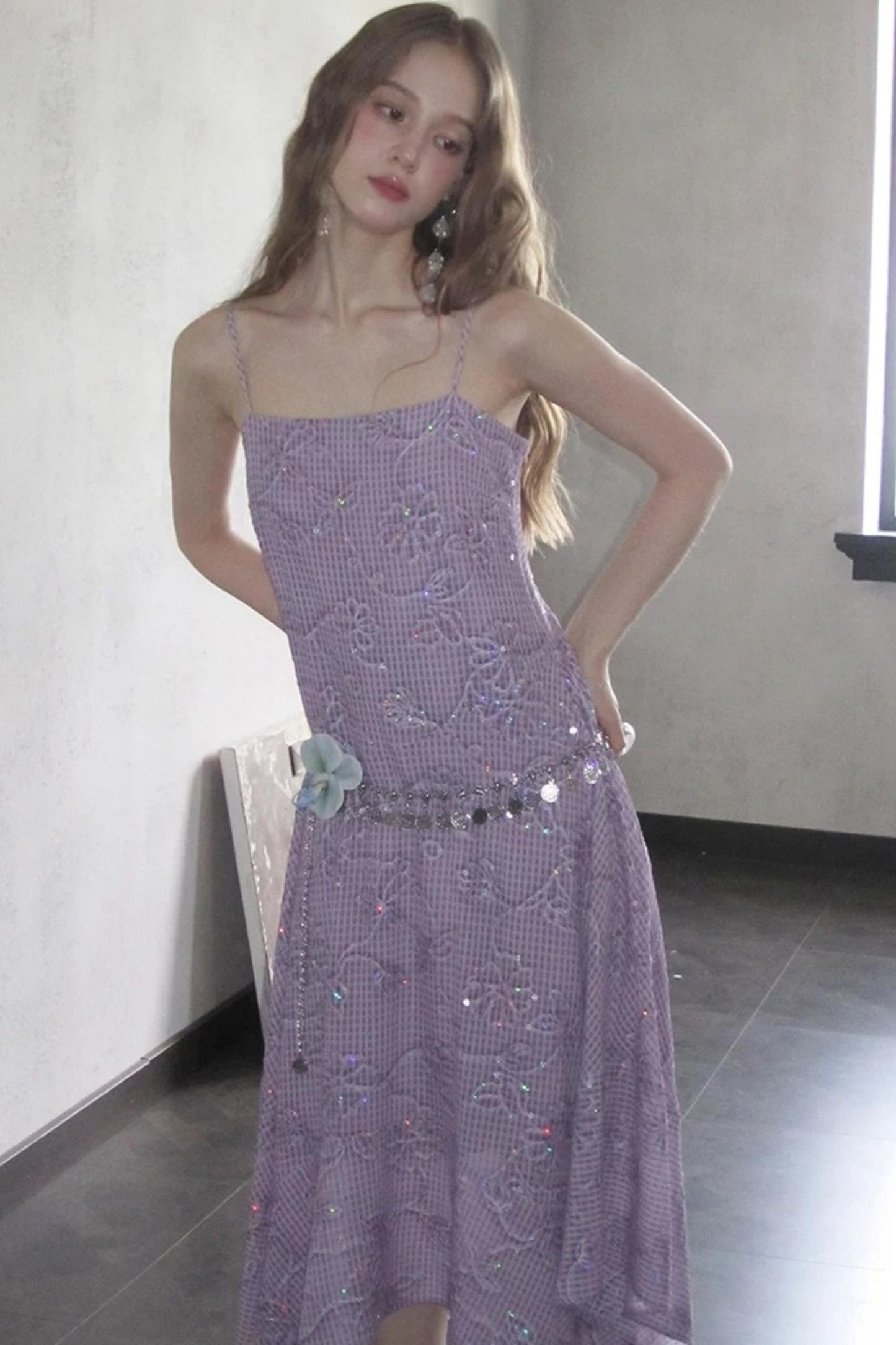 Sequin Embroidered Plaid Dress