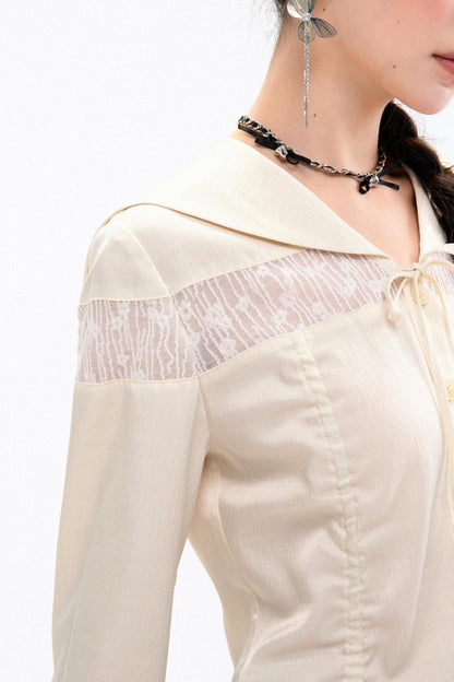 Apricot Yellow Lace Panelled Shirt