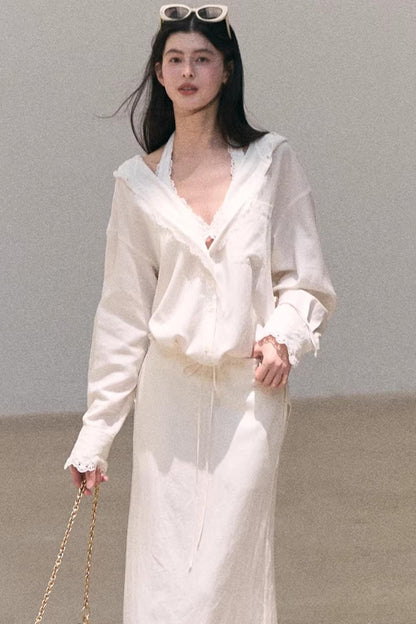 Lyocell Embroidered Lace Shirt Set-Up