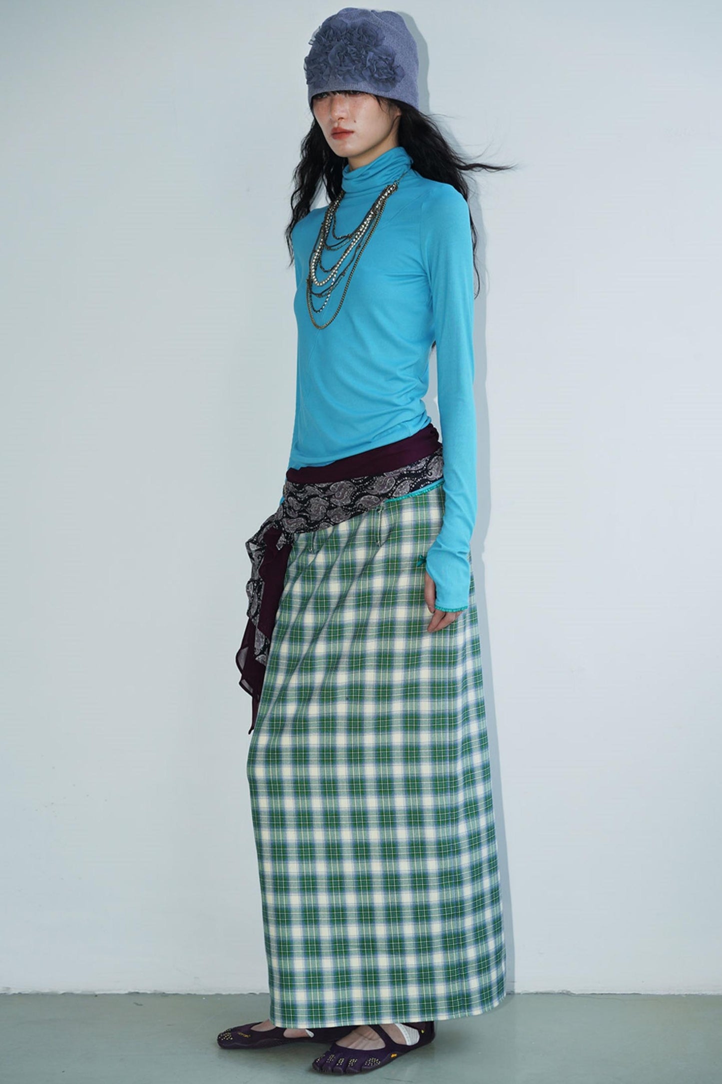 Vintage Long Straight Pleated Skirt