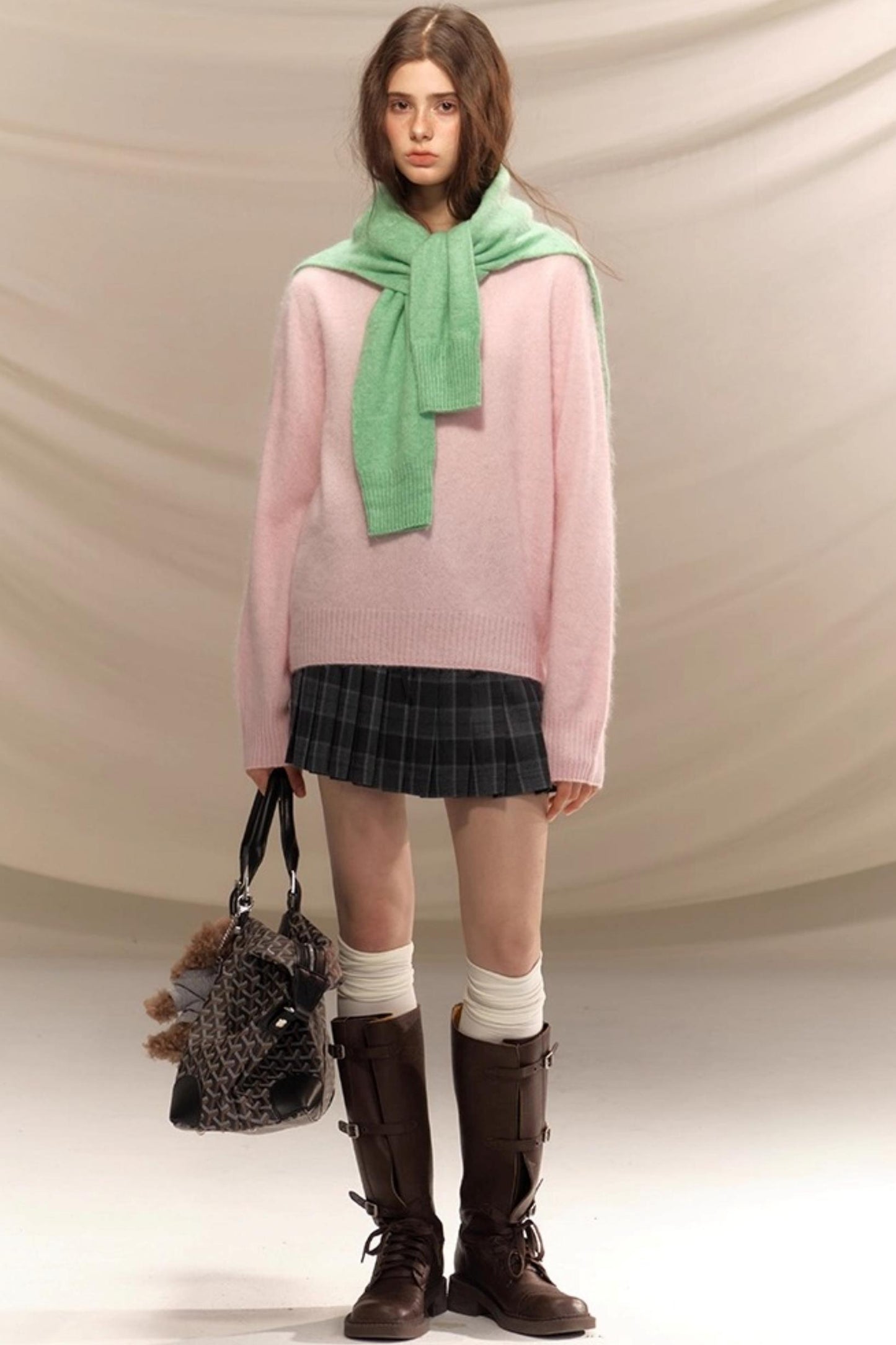 Gray Plaid Pleated Skirt