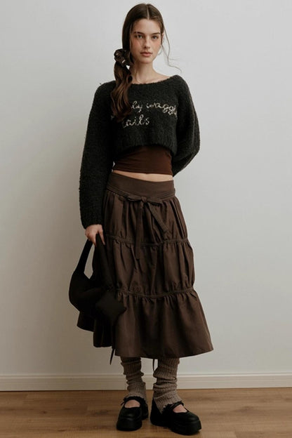 American Retro Suede Spliced Belt Umbrella Skirt