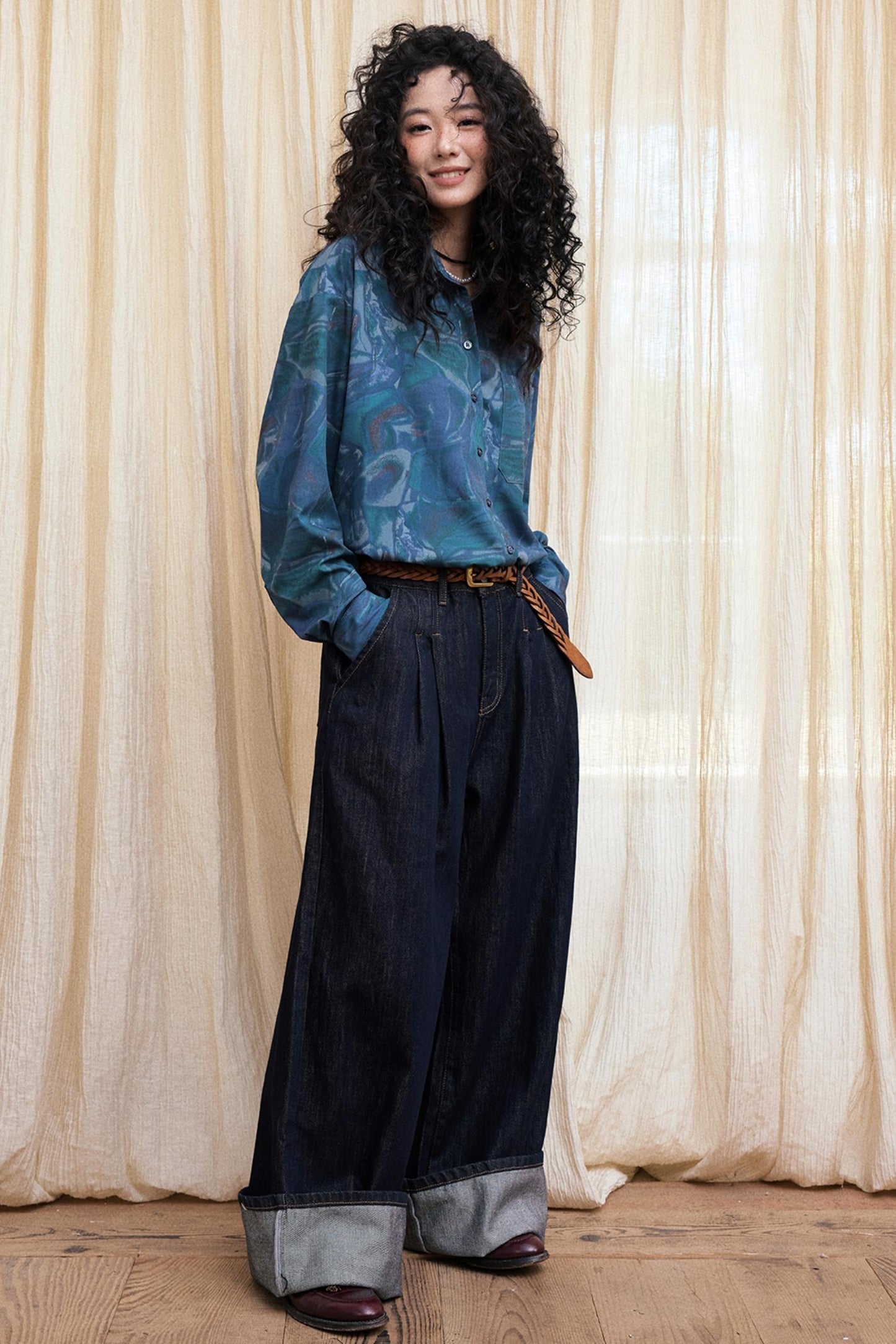 Lazy Breeze Wide-leg Denim Trousers