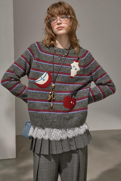 Apple Striped Crew Neck Sweater