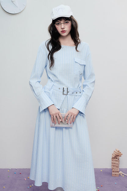 Airy Stripe Two Piece Skirt Set-Up