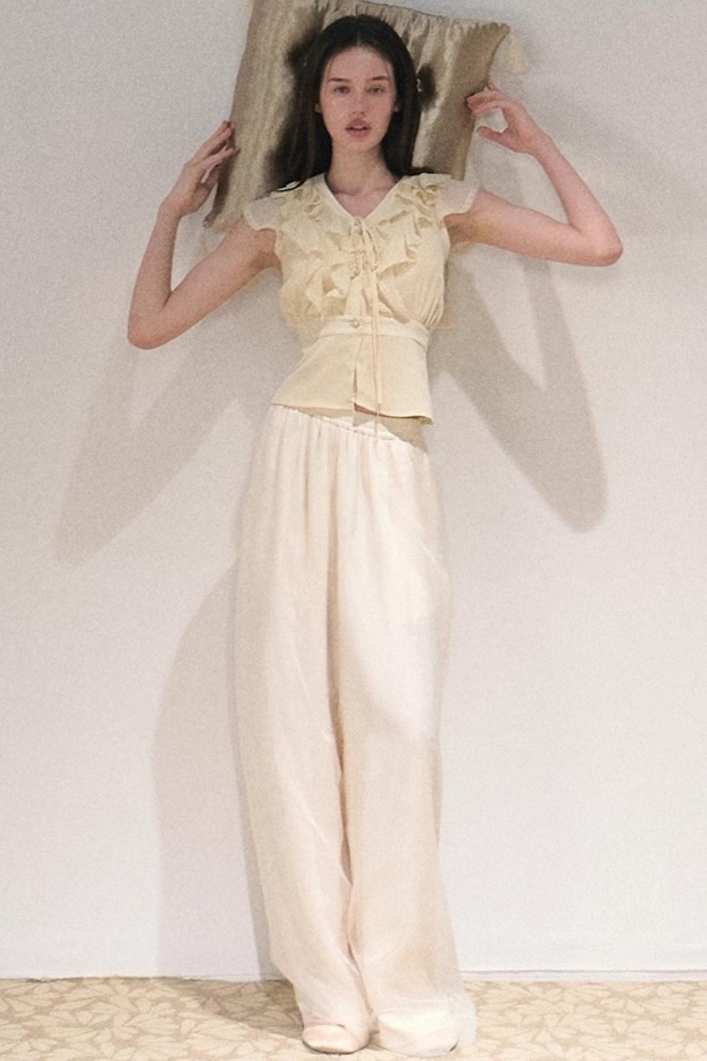 Apricot Satin Double-Layer Pants