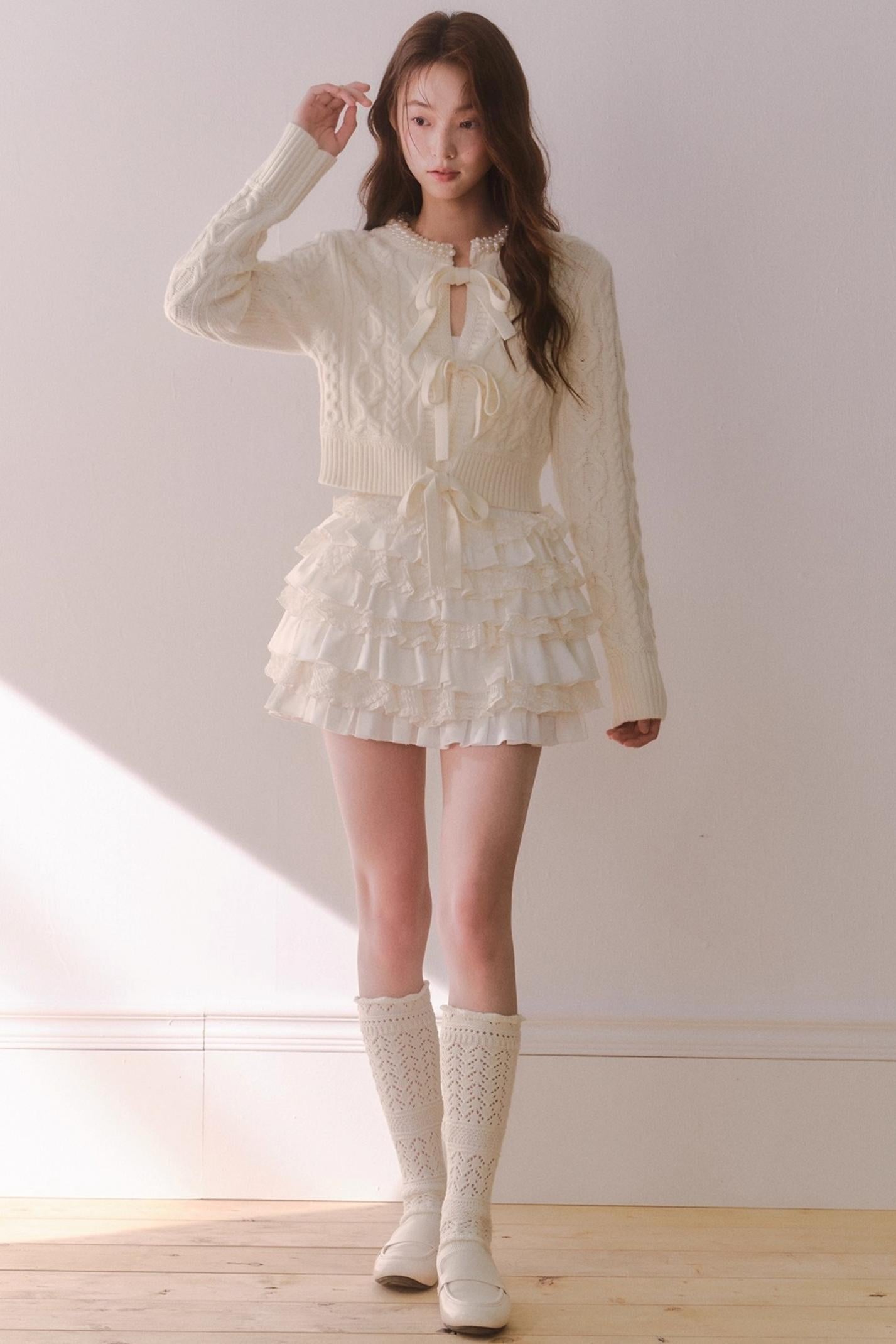 Off-White Satin Lace Skirt