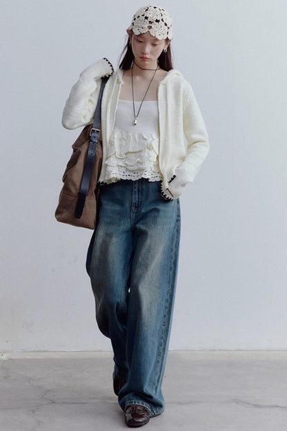 Cream Hooded Sweater Jacket