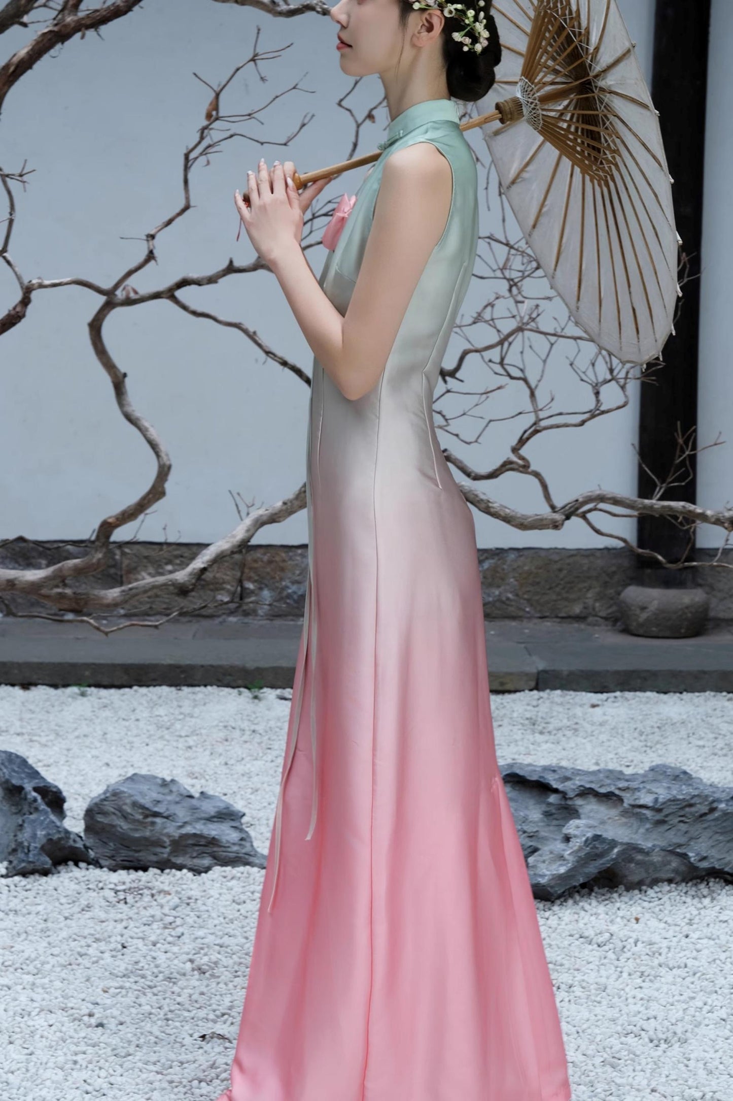 Romantic Floral Cheongsam Dress