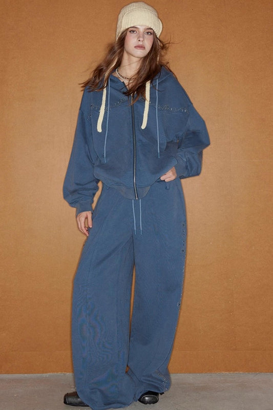 Diamond Hooded Sweatshirt With Pants Set-Up