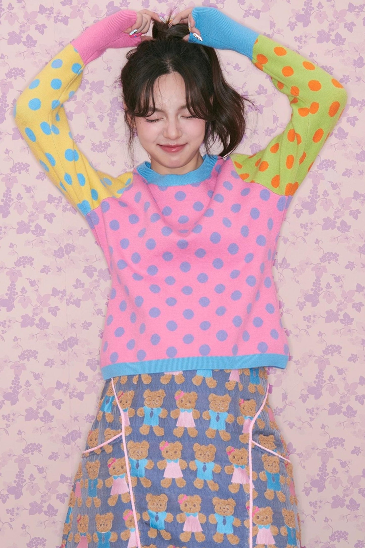 Color-Block Polka Dot Sweater