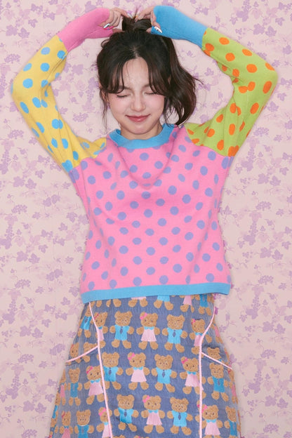 Color-Block Polka Dot Sweater