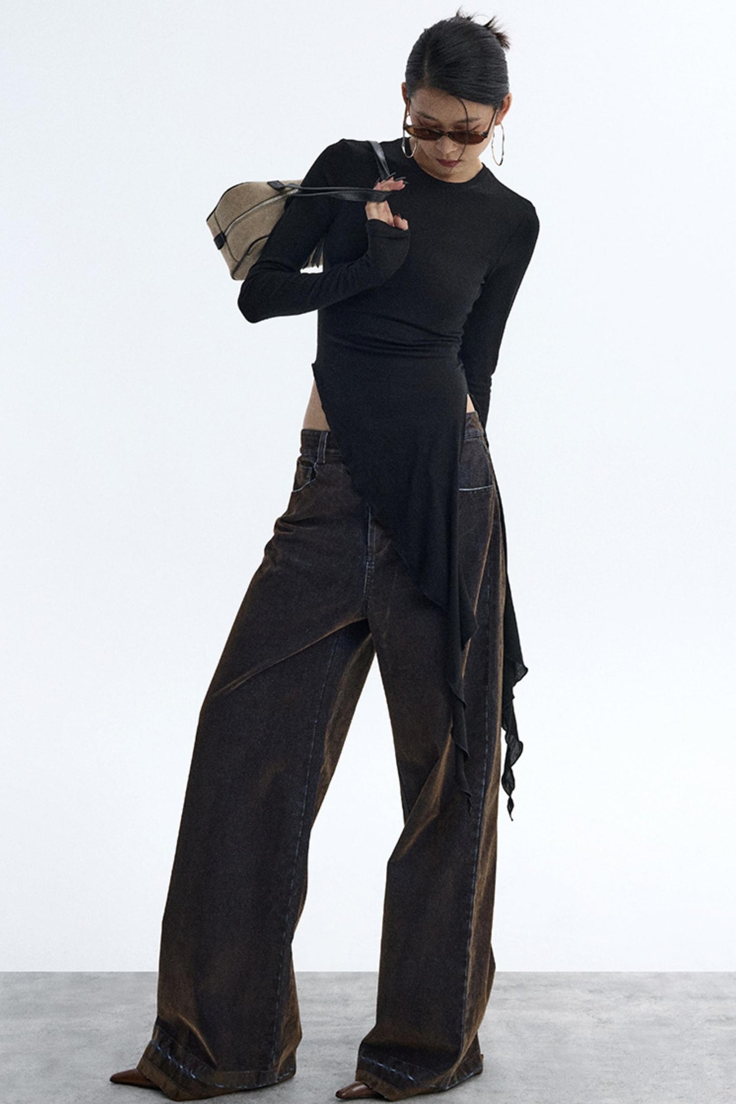 Ruffled Lyocell Asymmetrical Top