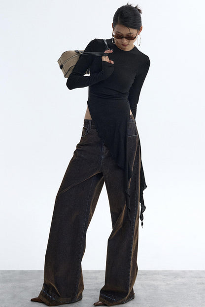 Ruffled Lyocell Asymmetrical Top