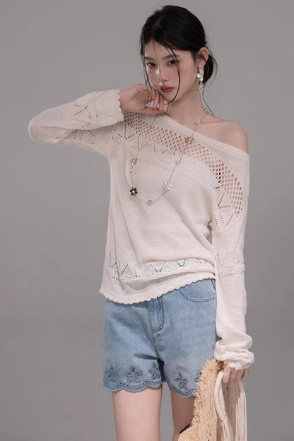 Laser Embroidery Denim Pants