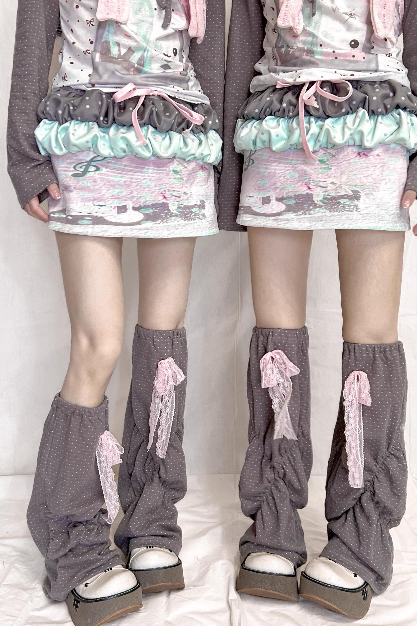 Polka Dot Lace Bow High Sock Cover