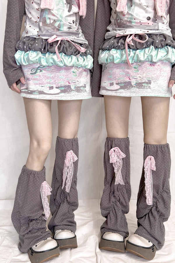 Polka Dot Lace Bow High Sock Cover