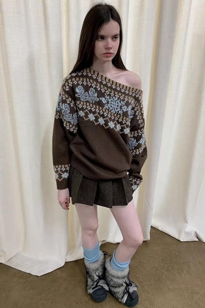 Brauner Fair-Isle-Wollpullover