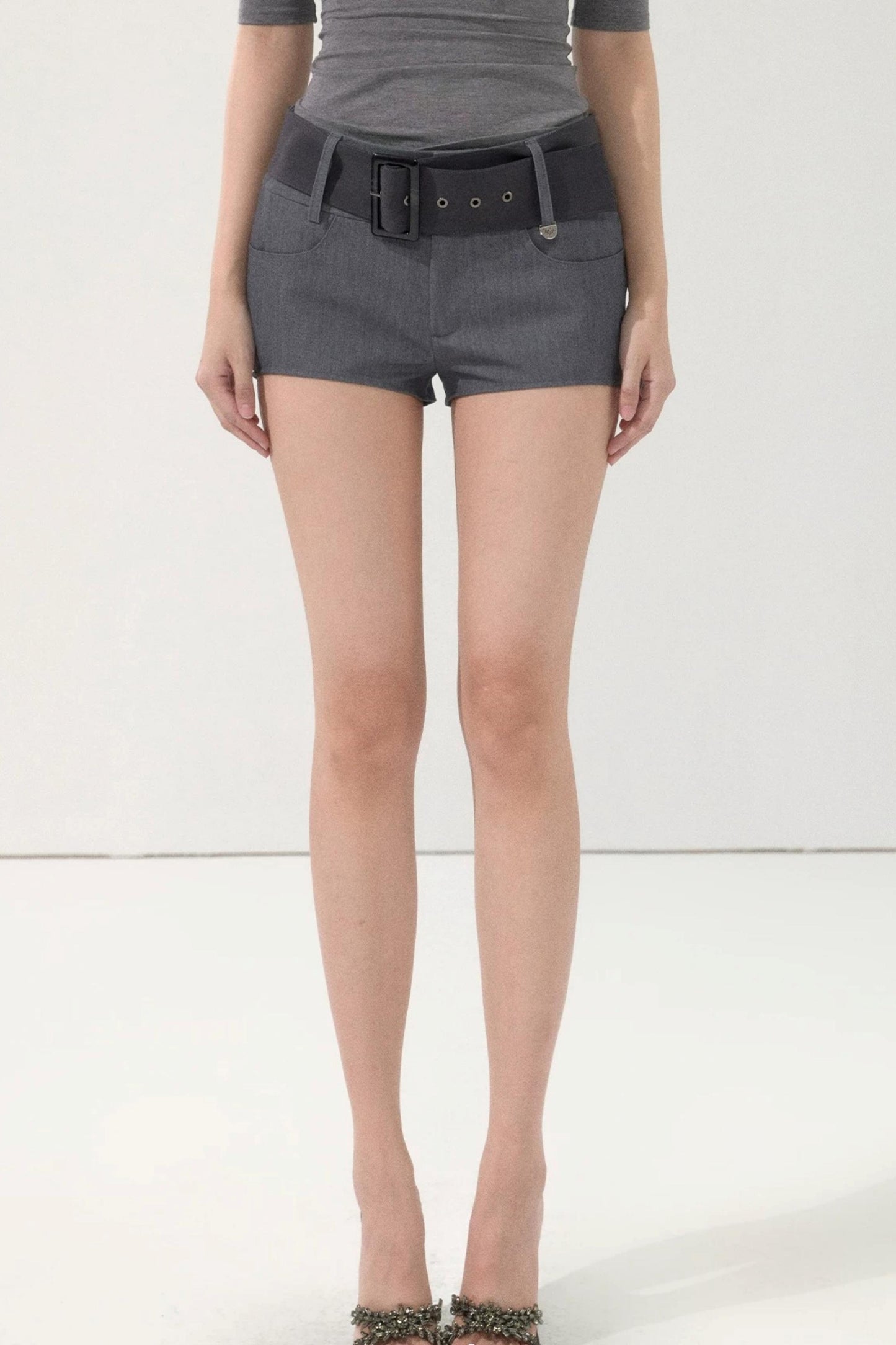 Retro Low-Waist Belted Shorts