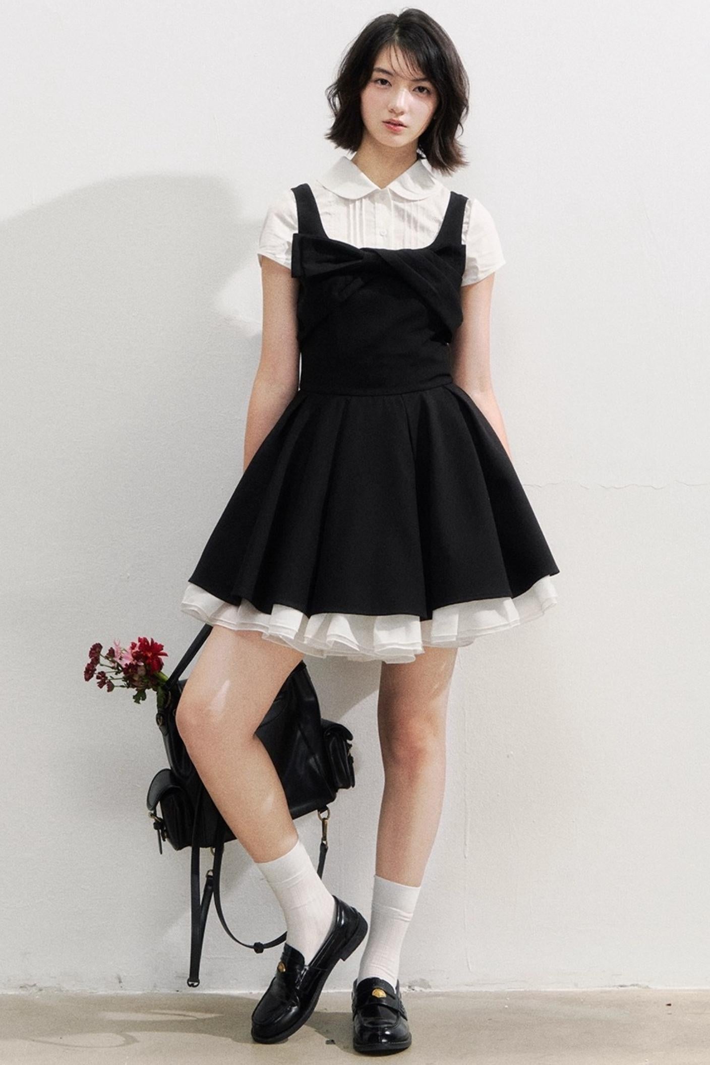 Black Bow Puffy Dress