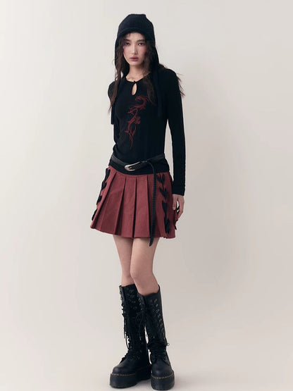 Tie Short Jacket + Pleated Half Skirt