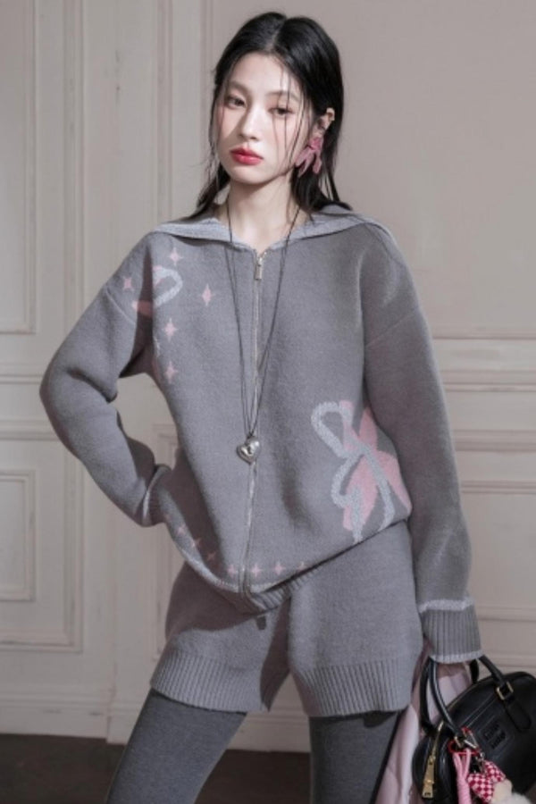 Cloud Gray Printed Sweater Set