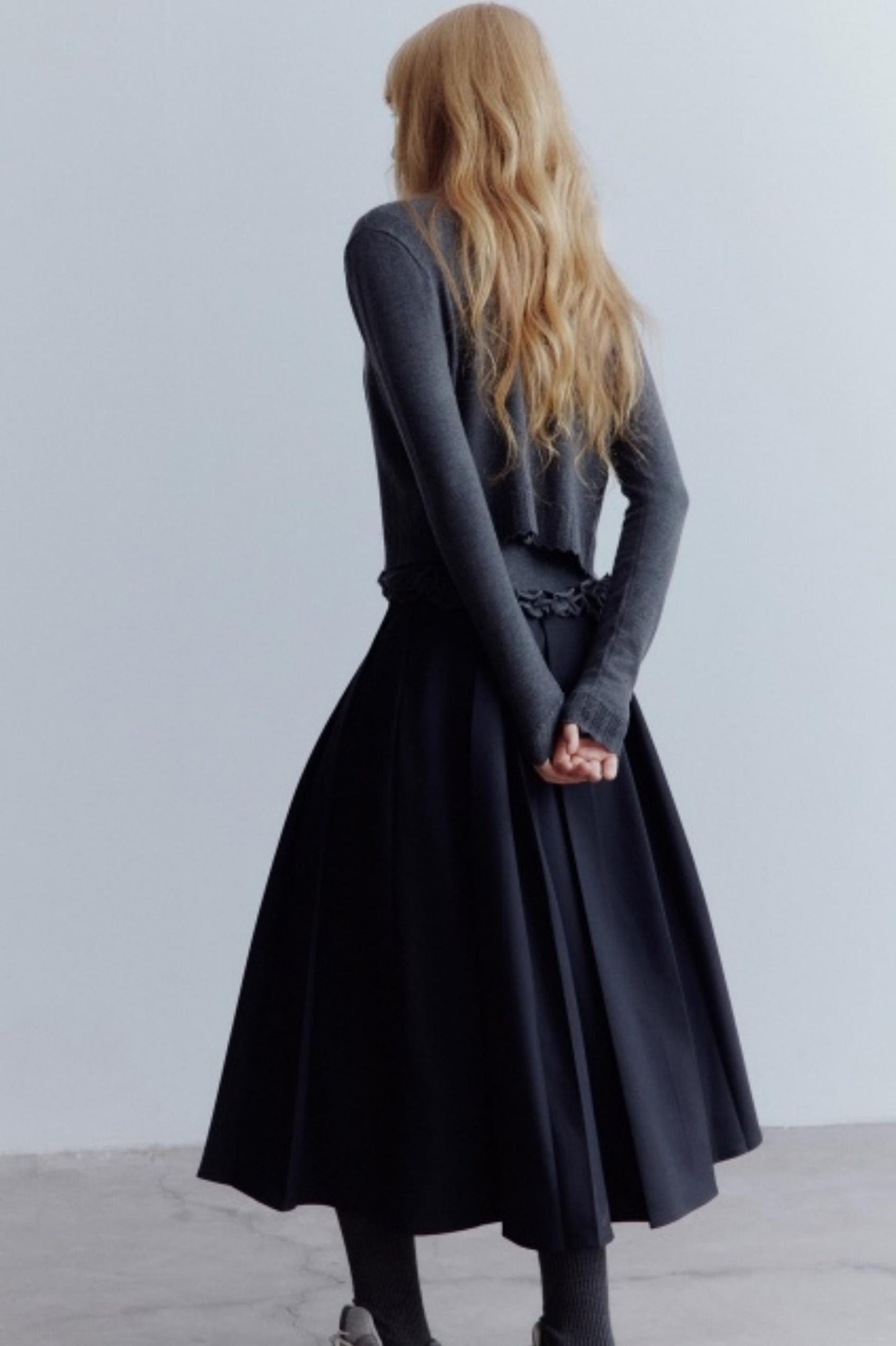 Lime Wool Irregular Pleated Wool Skirt