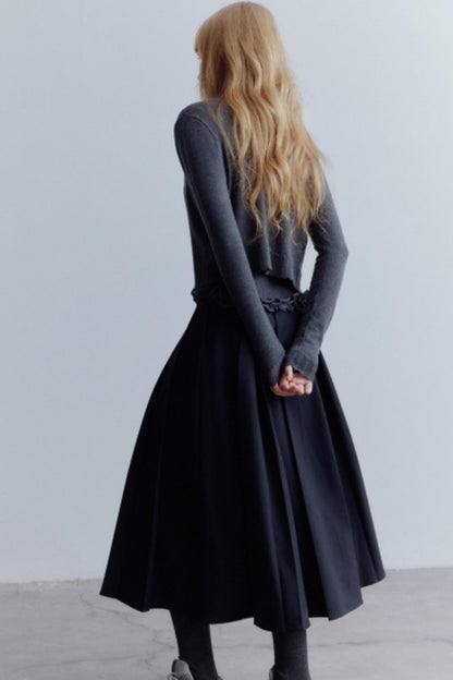 Lime Wool Irregular Pleated Wool Skirt