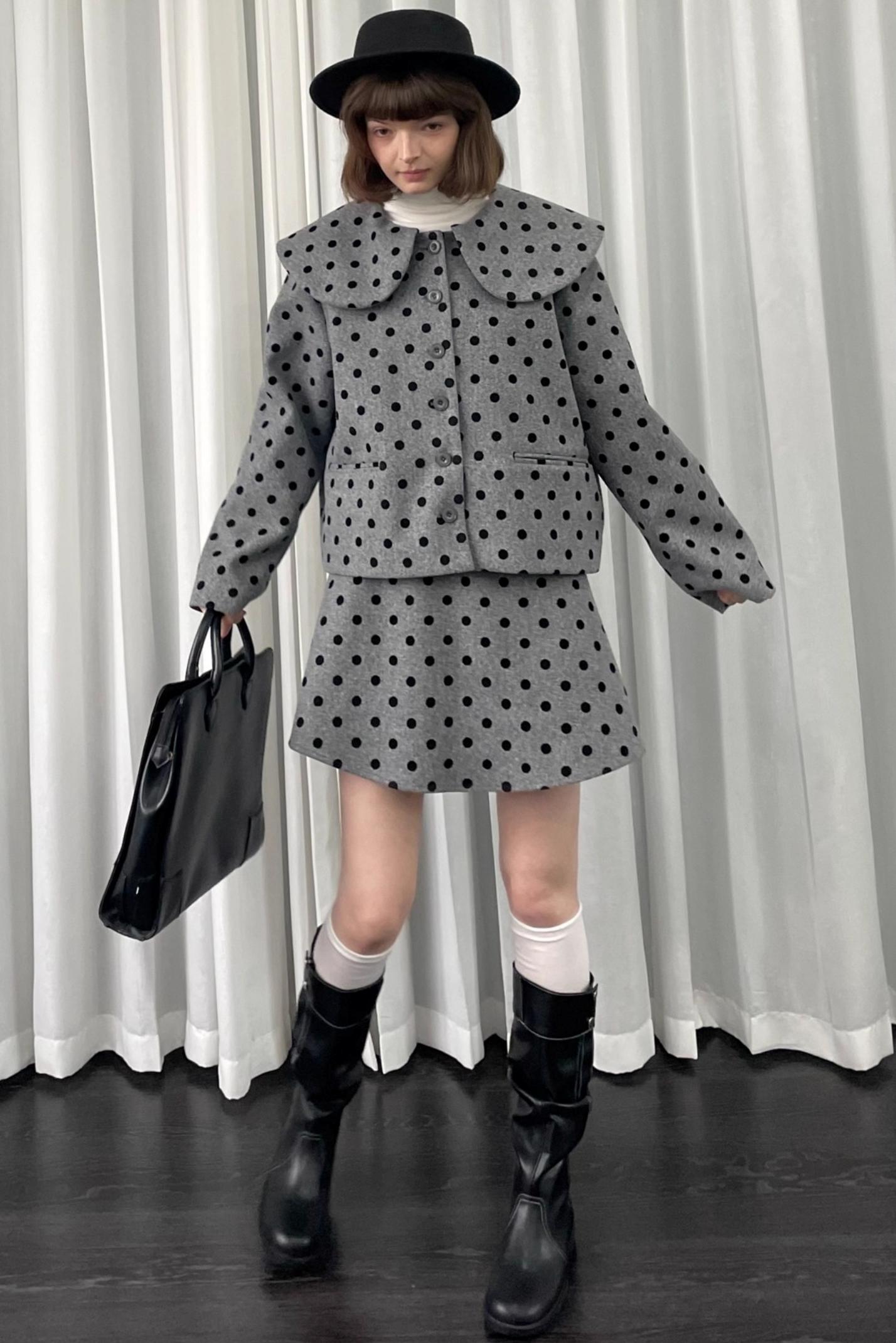 Gray Polka Dot Preppy Suit Set-Up