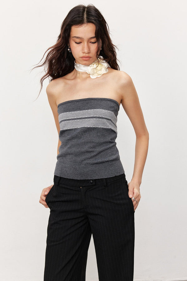 French Design Suspender Bandeau Slim Knit Top