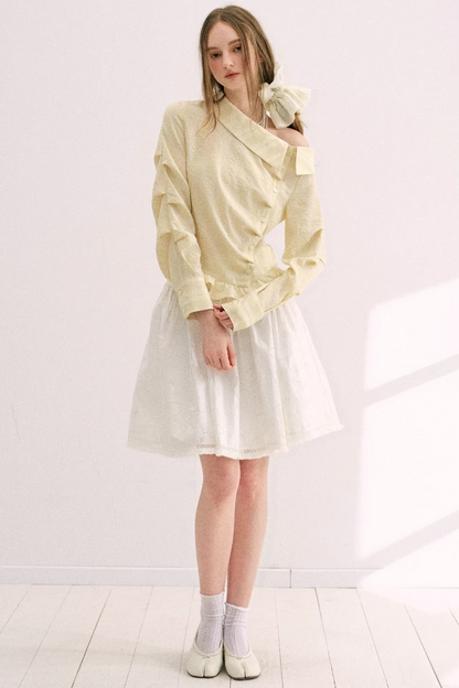 Creamy Yellow Striped Ruffled Top
