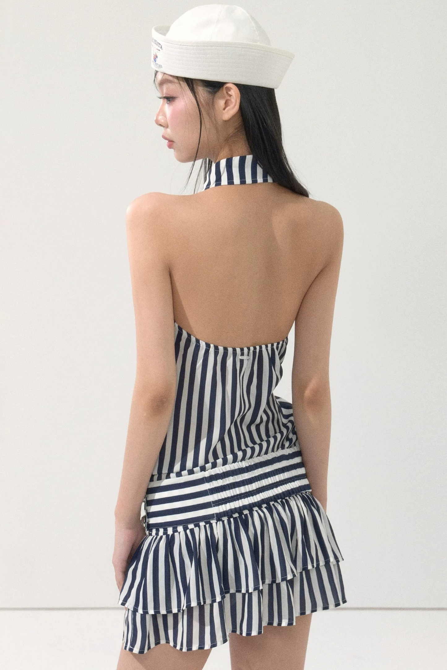 Striped Ruffle Halter Dress