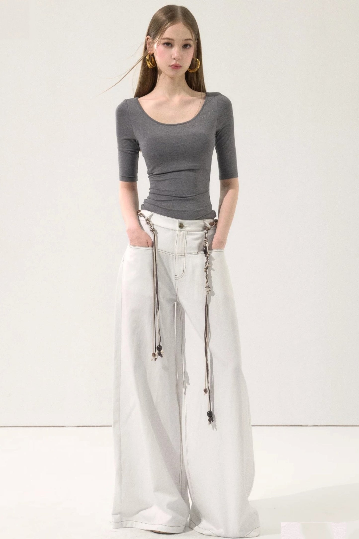 Retro Wide-Leg White Pants