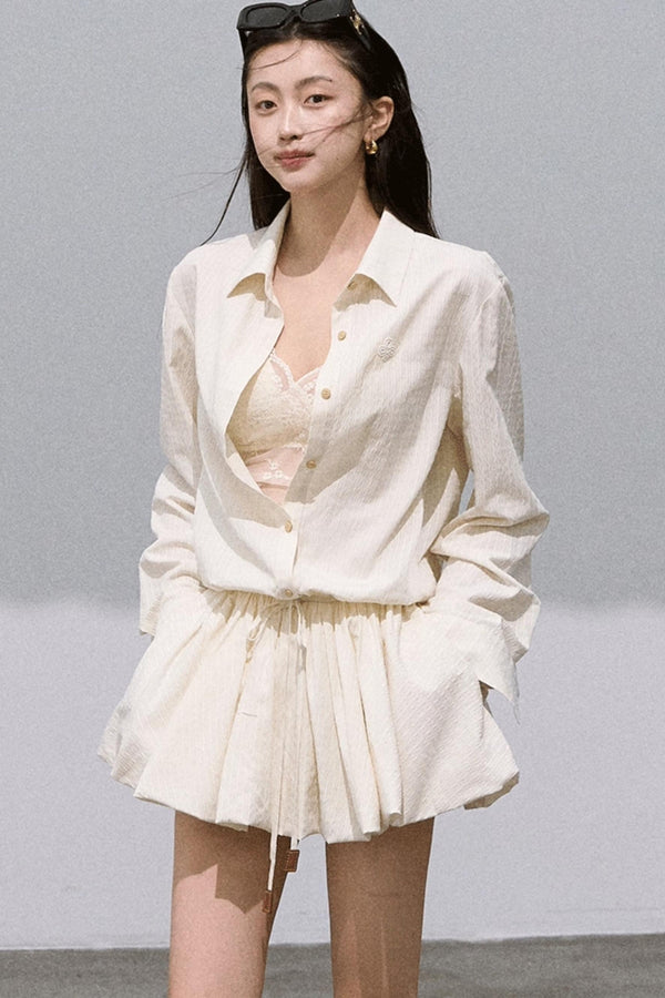 Textured Low-Waisted Long Puffy Dress