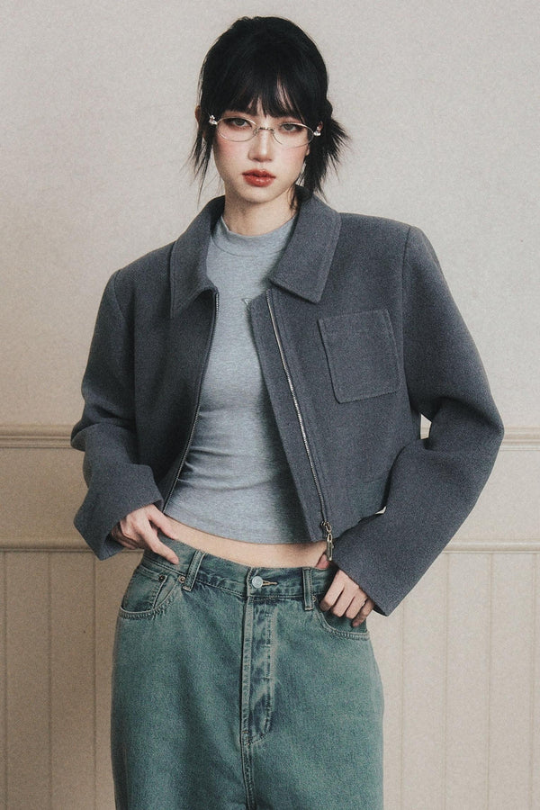 Neat Gray Lapel Short Coat